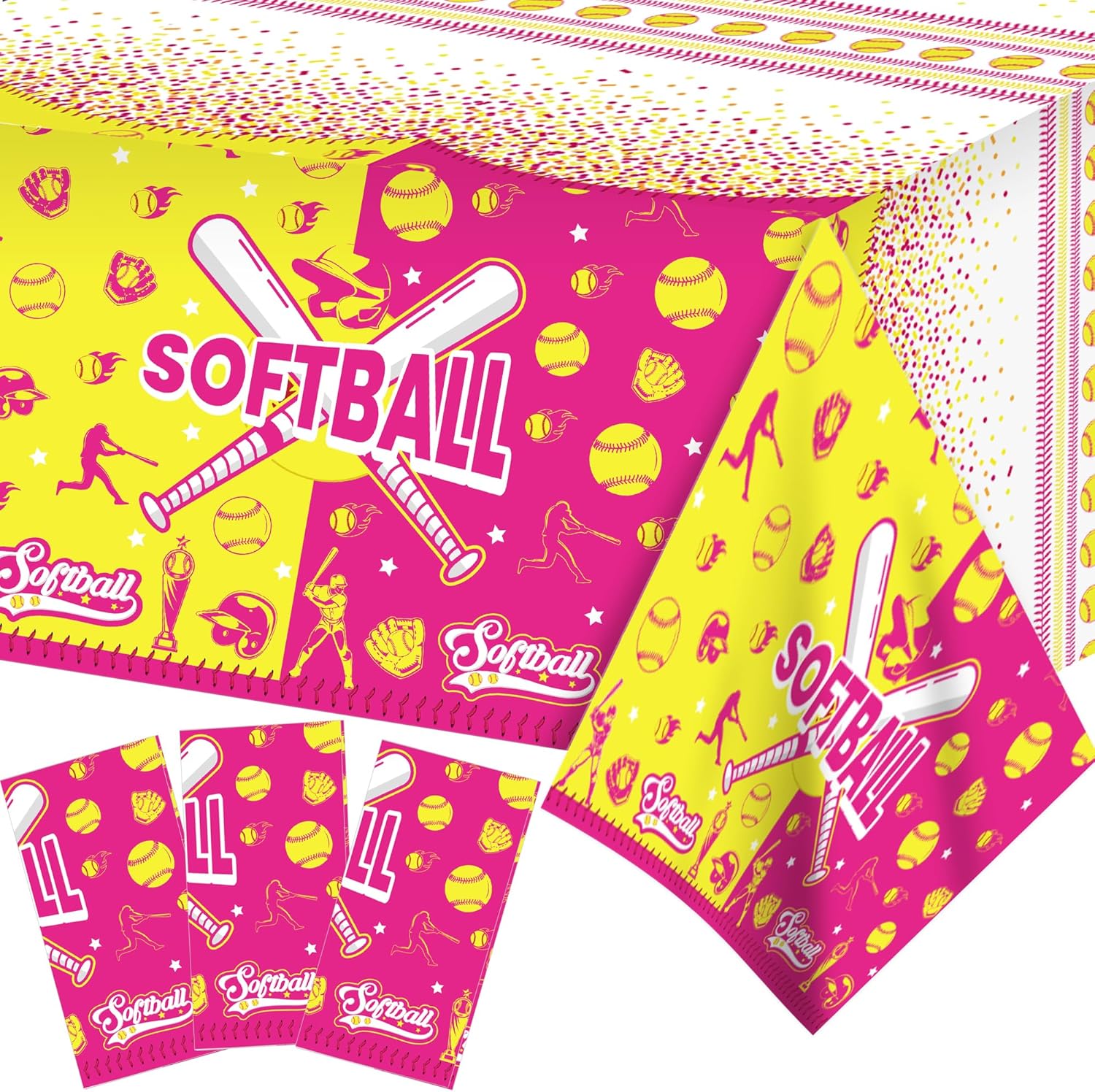 3 Pcs Softball Pattern Tablecloth for Parties